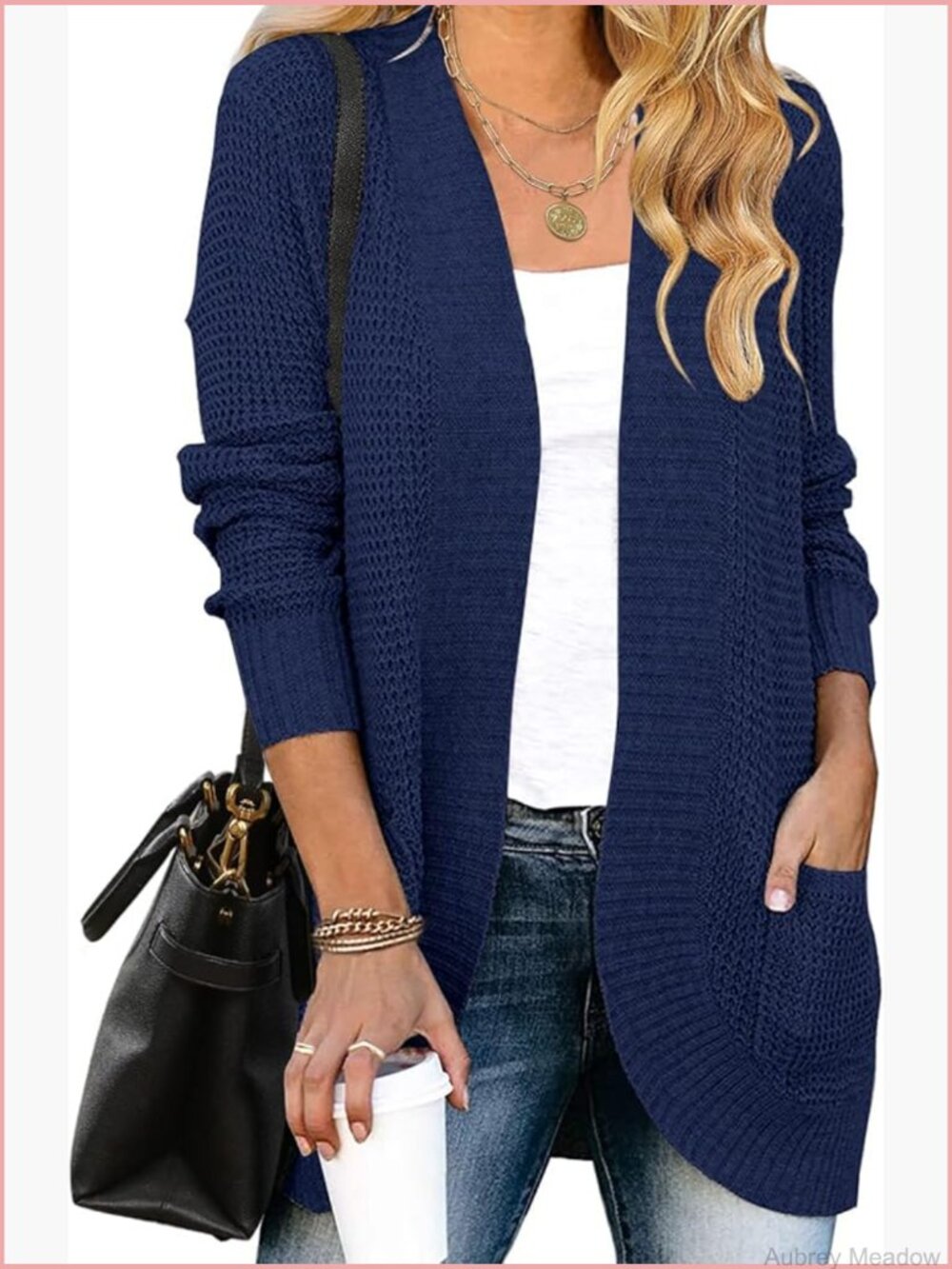 Long Sleeve Open Front Chunky Knit Cardigan Sweater with Pockets - Picture 1 of 7
